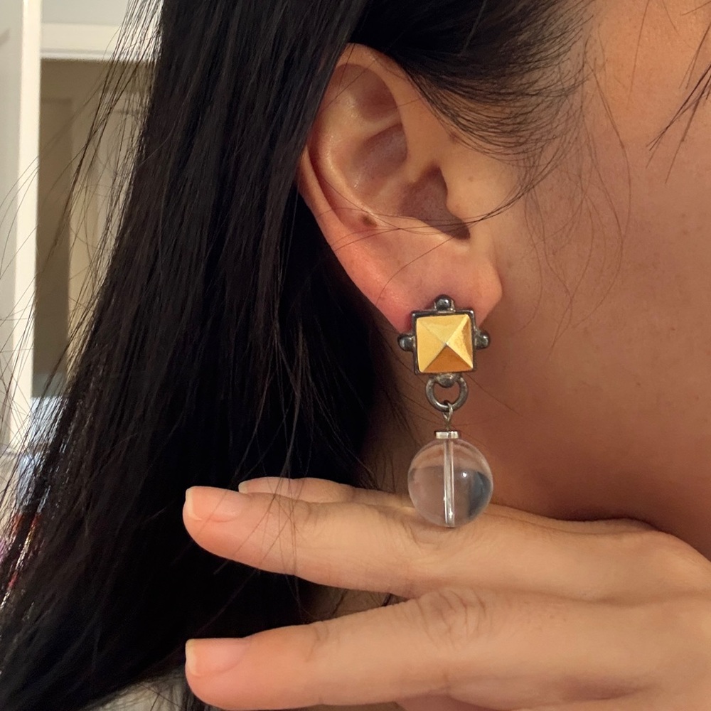 Vintage Gold and Silver Geometric Acrylic Globe Drop Earrings